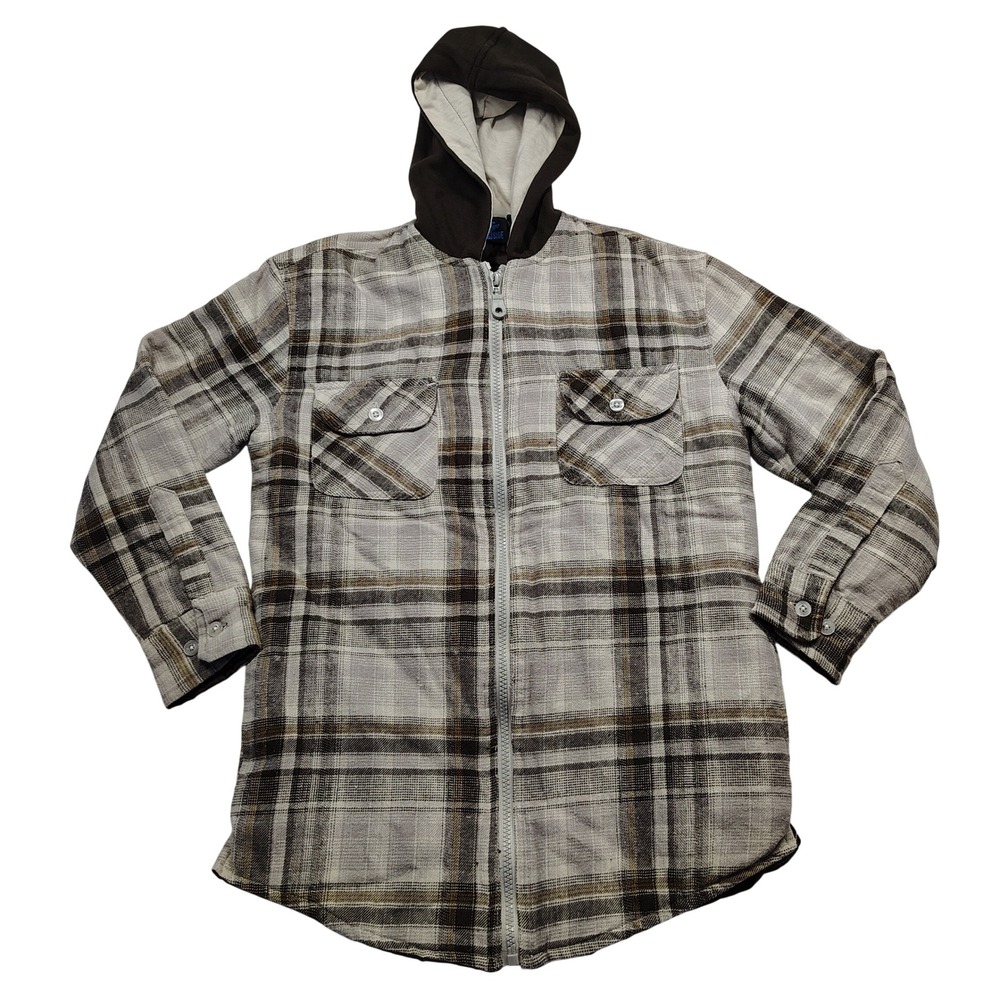 Burnside Kids Plaid‎ Flannel Quilted Lined Zip Up Hoodie Jacket Size M 10 12
